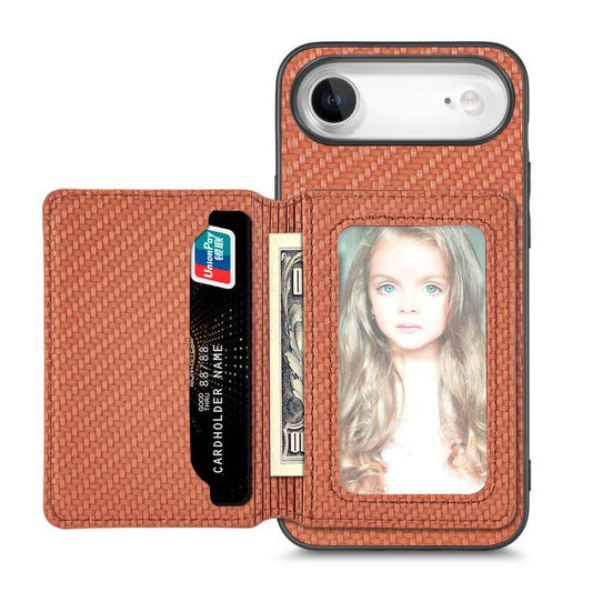 For iPhone Air Carbon Fiber Magnetic Card Wallet RFID Blocking Phone Case(Brown) - iPhone Air Cases by buy2fix | Online Shopping UK | buy2fix