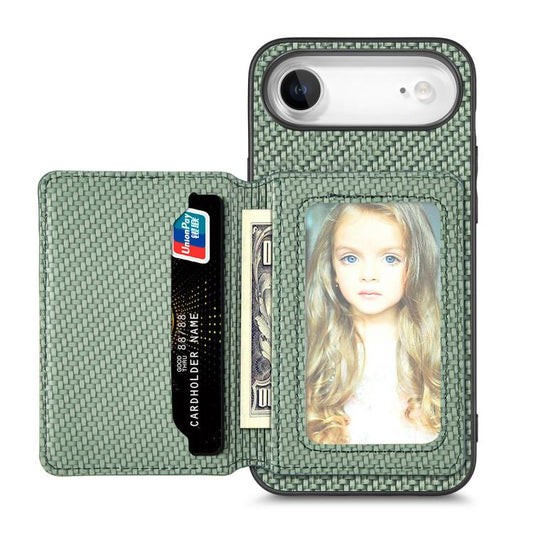 For iPhone Air Carbon Fiber Magnetic Card Wallet RFID Blocking Phone Case(Green) - iPhone Air Cases by buy2fix | Online Shopping UK | buy2fix