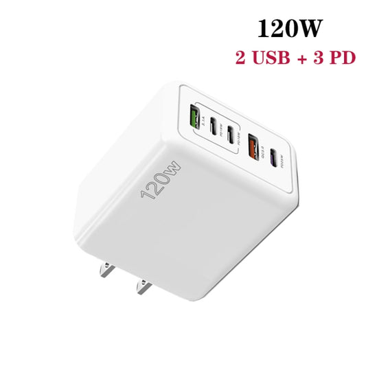 120W 3 PD Type-C Dual USB Multi Port Quick Charger for Mobile Phones, US Plug(White) by buy2fix