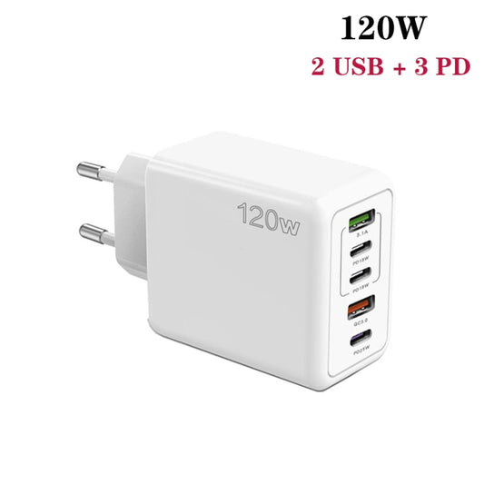 120W 3 PD Type-C Dual USB Multi Port Charger for Mobile Phones, EU Plug(WHite) by buy2fix