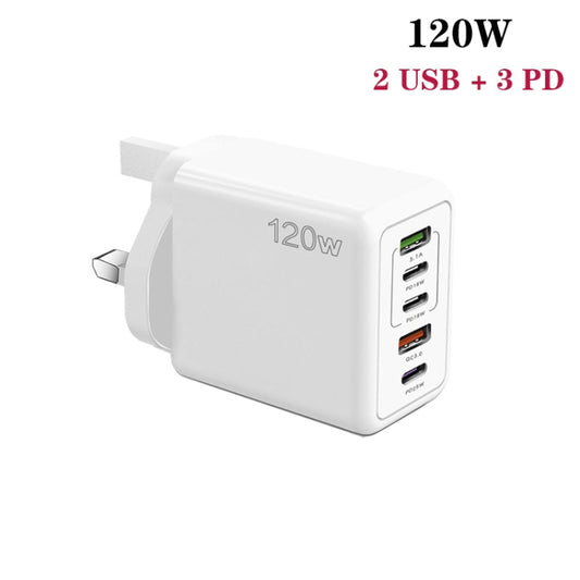 120W 3 PD Type-C Dual USB Multi Port Charger for Mobile Phones, UK Plug(White) by buy2fix