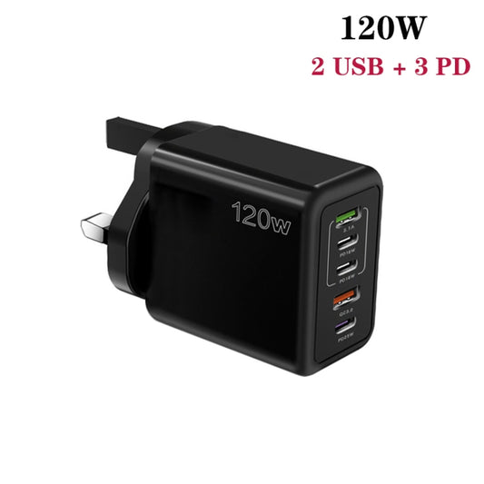 120W 3 PD Type-C Dual USB Multi Port Charger for Mobile Phones, UK Plug(Black) by buy2fix