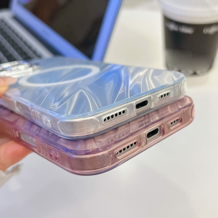 For iPhone 16 Pro Plating Texture MagSafe TPU Phone Case with Glitter Lens Film(Pink Wrinkles) by buy2fix