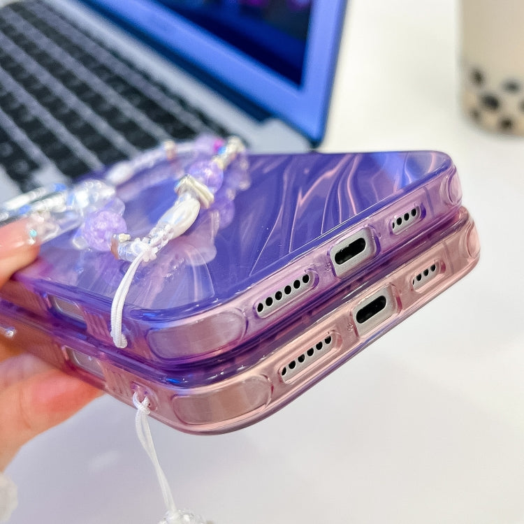 For iPhone 16 Pro Plating Texture Wristband MagSafe TPU Phone Case with Glitter Lens Film(Purple Tinfoil Texture) by buy2fix