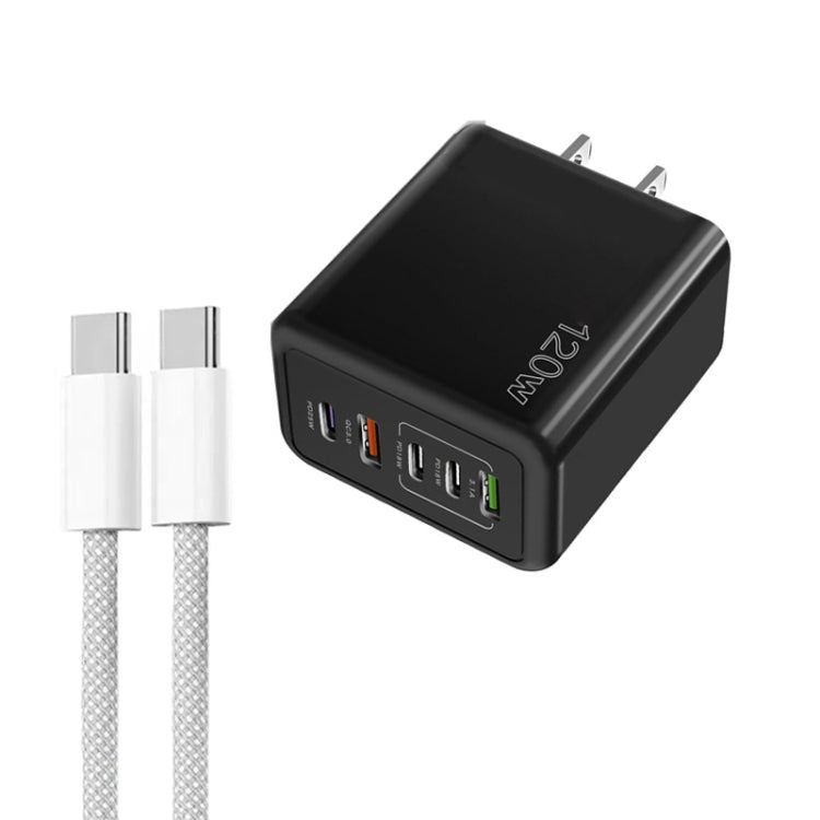 120W PD3.0 3 Type-C 2 USB Multi Port Quick Charger with Type-C to Type-C Cable, US Plug(Black) - USB Charger by buy2fix | Online Shopping UK | buy2fix