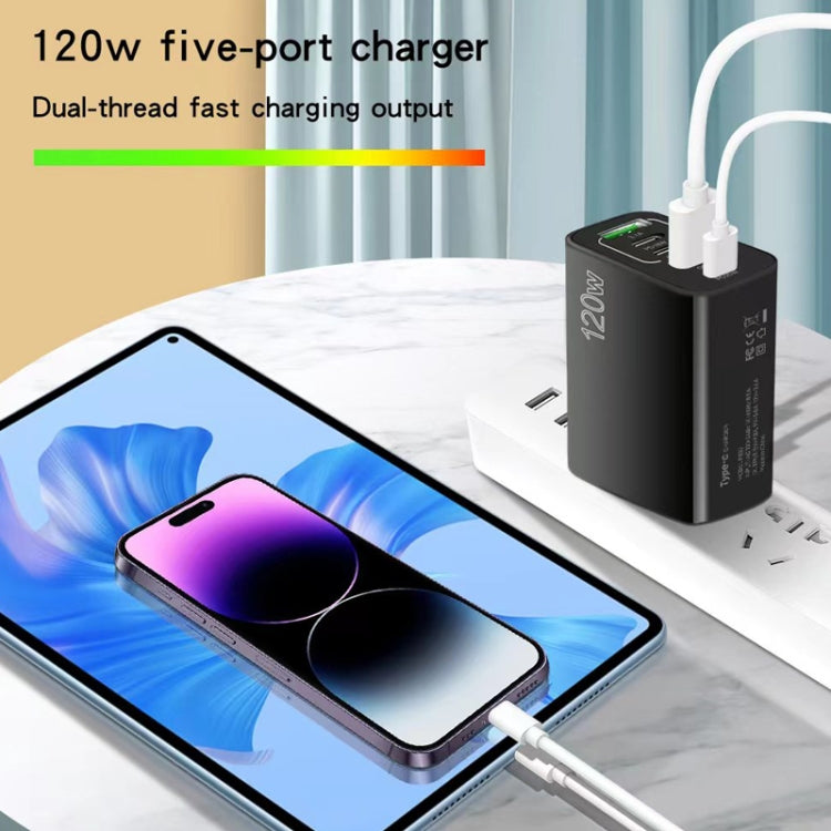 120W PD3.0 3 Type-C 2 USB Multi Port Quick Charger with Type-C to Type-C Cable, EU Plug(White) - USB Charger by buy2fix | Online Shopping UK | buy2fix