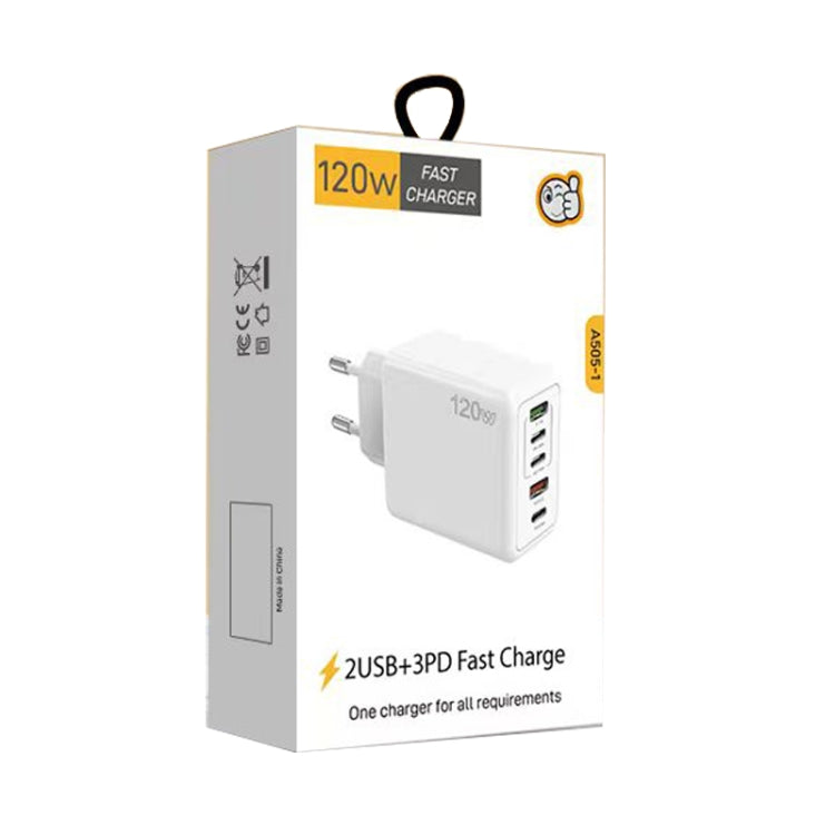 120W PD3.0 3 Type-C 2 USB Multi Port Quick Charger with Type-C to Type-C Cable, EU Plug(White) - USB Charger by buy2fix | Online Shopping UK | buy2fix