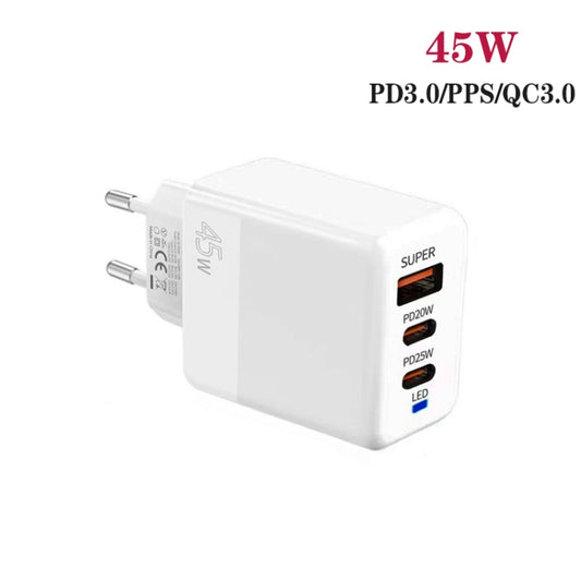 45W PD3.0 / PPS Type-C + QC3.0 USB Fully Compatible Protocol Charger, EU Plug(White) - USB Charger by buy2fix | Online Shopping UK | buy2fix