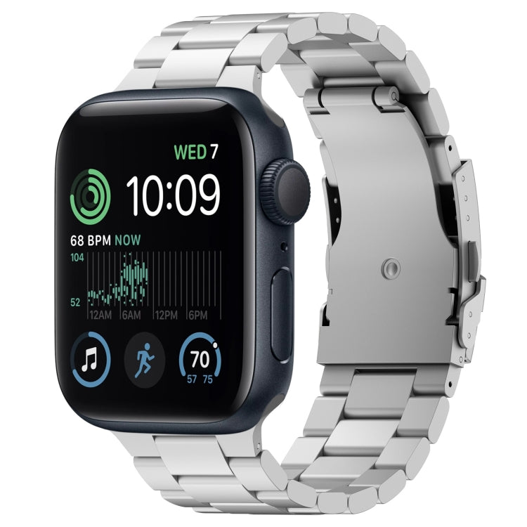 For Apple Watch SE 2022 44mm Three Beads Titanium Alloy Metal Watch Band(Silver) - Watch Bands by buy2fix | Online Shopping UK | buy2fix