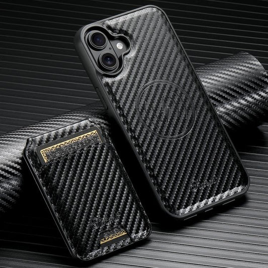 For iPhone 17 Suteni TXWH18 Carbon Fiber Texture Detachable Wallet MagSafe Phone Case(Black) - iPhone 17 Cases by Suteni | Online Shopping UK | buy2fix