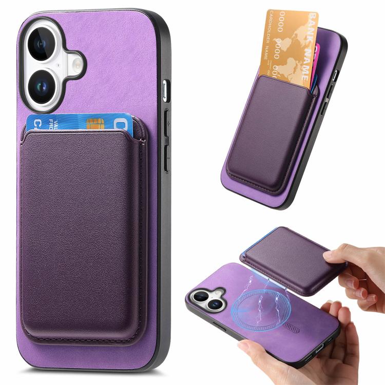 For iPhone 17 Retro Magsafe Card Bag PU Back Cover Phone Case(Purple) - iPhone 17 Cases by buy2fix | Online Shopping UK | buy2fix