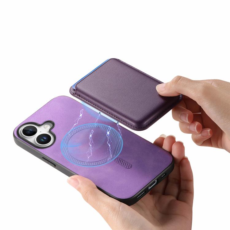 For iPhone 17 Retro Magsafe Card Bag PU Back Cover Phone Case(Purple) - iPhone 17 Cases by buy2fix | Online Shopping UK | buy2fix