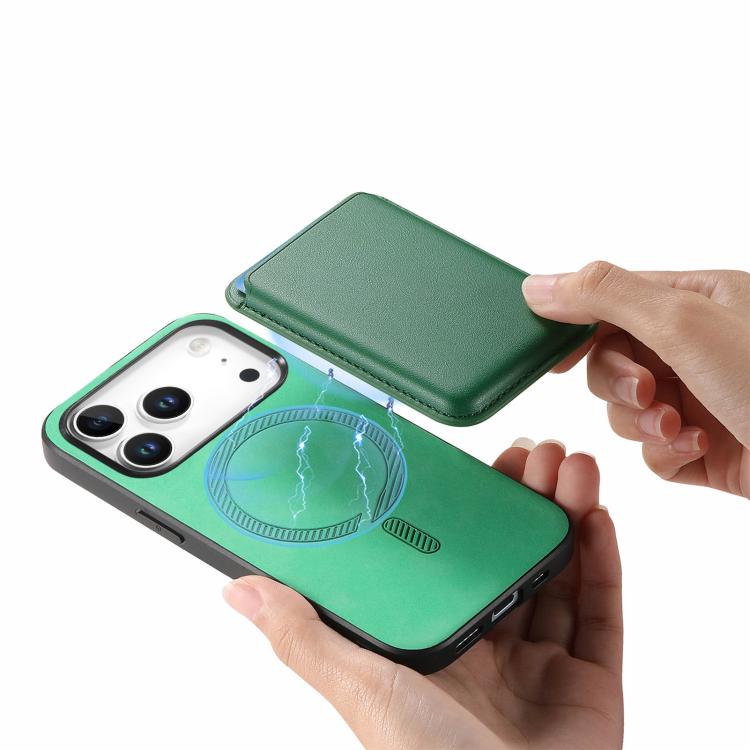 For iPhone 17 Pro Retro Magsafe Card Bag PU Back Cover Phone Case(Green) - iPhone 17 Pro Cases by buy2fix | Online Shopping UK | buy2fix
