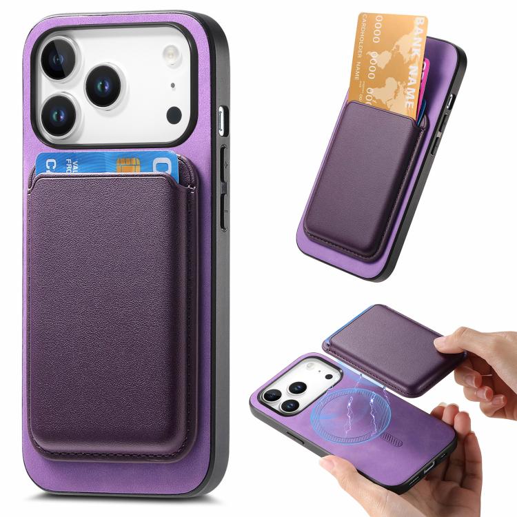 For iPhone 17 Pro Max Retro Magsafe Card Bag PU Back Cover Phone Case(Purple) - iPhone 17 Pro Max Cases by buy2fix | Online Shopping UK | buy2fix