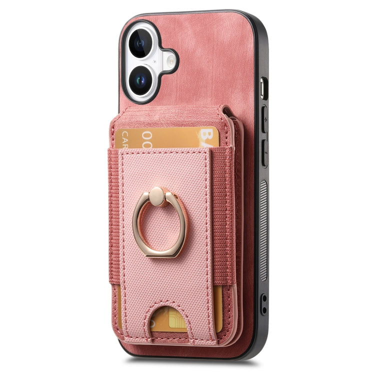 For iPhone 16 Plus Retro Splitable Magnetic Stand Card Bag Leather Phone Case(Pink) - iPhone 16 Plus Cases by buy2fix | Online Shopping UK | buy2fix