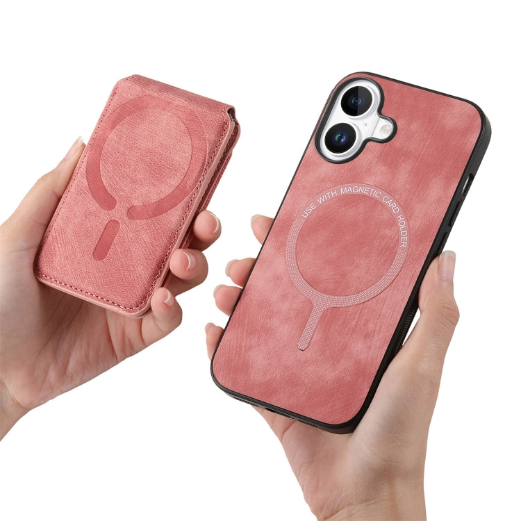 For iPhone 16 Plus Retro Splitable Magnetic Stand Card Bag Leather Phone Case(Pink) - iPhone 16 Plus Cases by buy2fix | Online Shopping UK | buy2fix