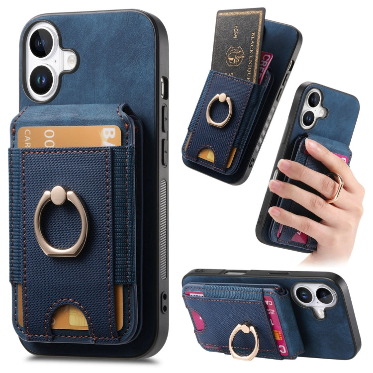 For iPhone 16 Plus Retro Splitable Magnetic Stand Card Bag Leather Phone Case(Blue) - iPhone 16 Plus Cases by buy2fix | Online Shopping UK | buy2fix