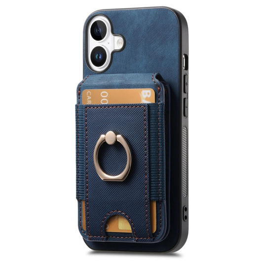 For iPhone 16 Plus Retro Splitable Magnetic Stand Card Bag Leather Phone Case(Blue) - iPhone 16 Plus Cases by buy2fix | Online Shopping UK | buy2fix