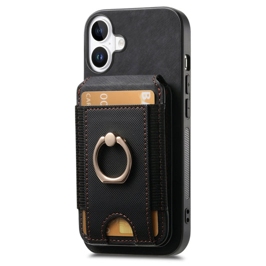 For iPhone 16 Plus Retro Splitable Magnetic Stand Card Bag Leather Phone Case(Black) - iPhone 16 Plus Cases by buy2fix | Online Shopping UK | buy2fix