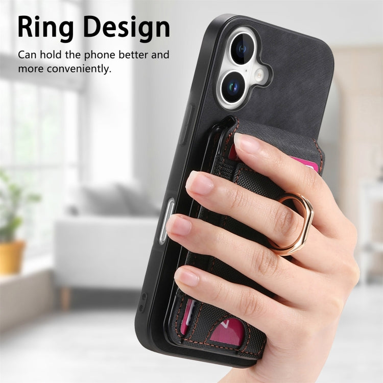 For iPhone 16 Plus Retro Splitable Magnetic Stand Card Bag Leather Phone Case(Black) - iPhone 16 Plus Cases by buy2fix | Online Shopping UK | buy2fix