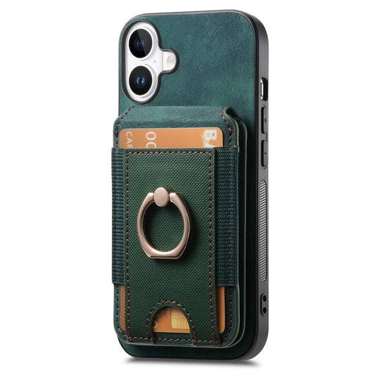 For iPhone 16 Plus Retro Splitable Magnetic Stand Card Bag Leather Phone Case(Green) - iPhone 16 Plus Cases by buy2fix | Online Shopping UK | buy2fix