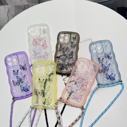 For iPhone 16 Crossbody Wave Edge Butterfly TPU Phone Case(Purple) by buy2fix