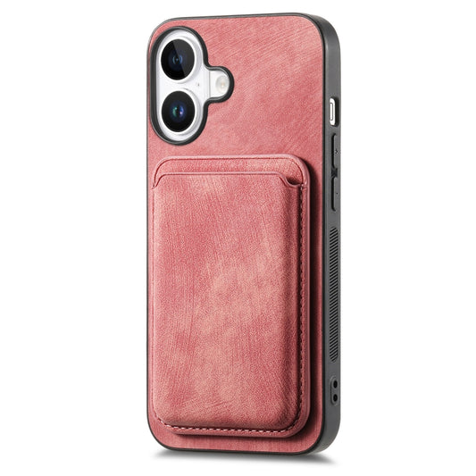 For iPhone 16 Plus Retro Leather Card Bag Magnetic Phone Case(Pink) by buy2fix