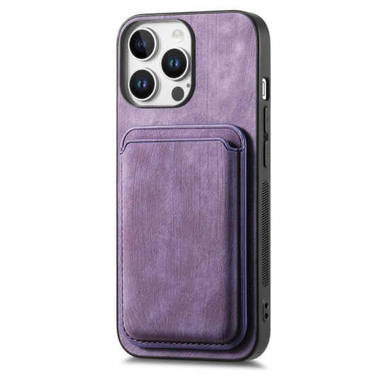 For iPhone 16 Pro Retro Leather Card Bag Magnetic Phone Case(Purple) by buy2fix