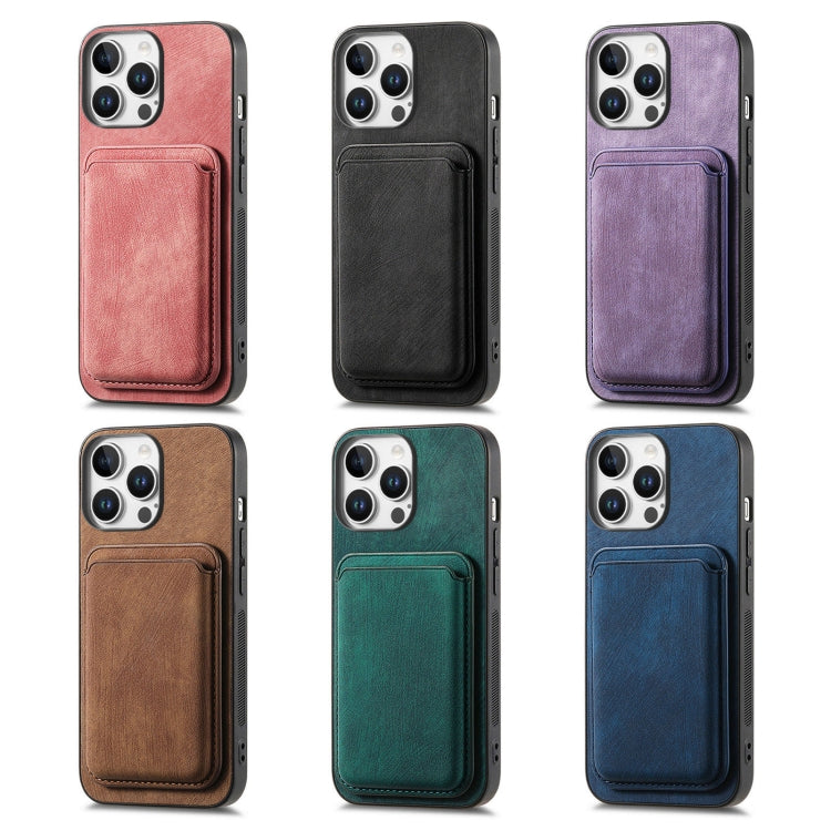 For iPhone 16e Retro Leather Card Bag Magnetic Phone Case(Black) - iPhone 16e Cases by buy2fix | Online Shopping UK | buy2fix
