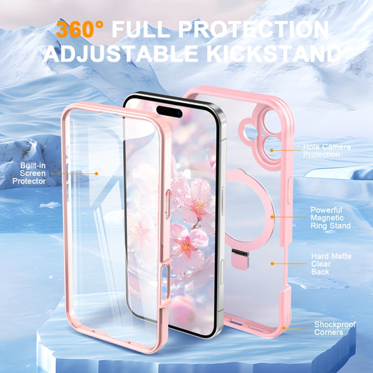 For iPhone 16 Plus Skin Feel MagSafe Holder 360 Full Body Phone Case(Pink) by buy2fix
