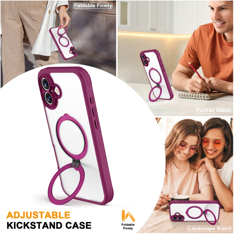 For iPhone 16 Plus Skin Feel MagSafe Holder 360 Full Body Phone Case(Rose Red) - iPhone 16 Plus Cases by buy2fix | Online Shopping UK | buy2fix