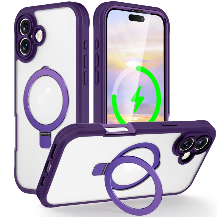 For iPhone 16 Skin Feel MagSafe Holder 360 Full Body Phone Case(Purple) - iPhone 16 Cases by buy2fix | Online Shopping UK | buy2fix