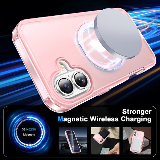 For iPhone 16 Plus Frosted Skin Feel MagSafe Holder 360 Full Body Phone Case(Pink) by buy2fix
