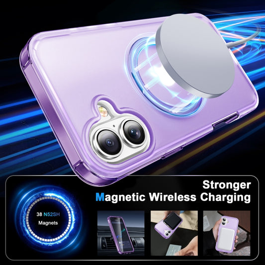 For iPhone 16 Plus Frosted Skin Feel MagSafe Holder 360 Full Body Phone Case(Purple) by buy2fix