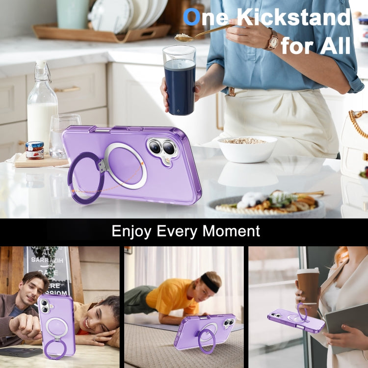 For iPhone 16 Plus Frosted Skin Feel MagSafe Holder 360 Full Body Phone Case(Purple) by buy2fix