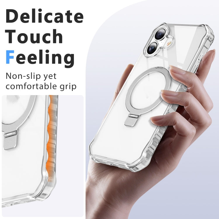 For iPhone 16 Plus Clear Wave MagSafe Holder Phone Case(Transparent) by buy2fix