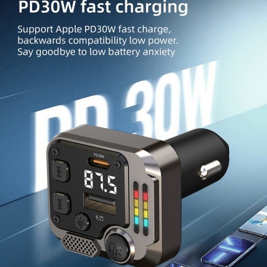 C68 Dual Port Bluetooth FM Transmitter PD 30W Car Charger Music Player Hands-Free Call by buy2fix