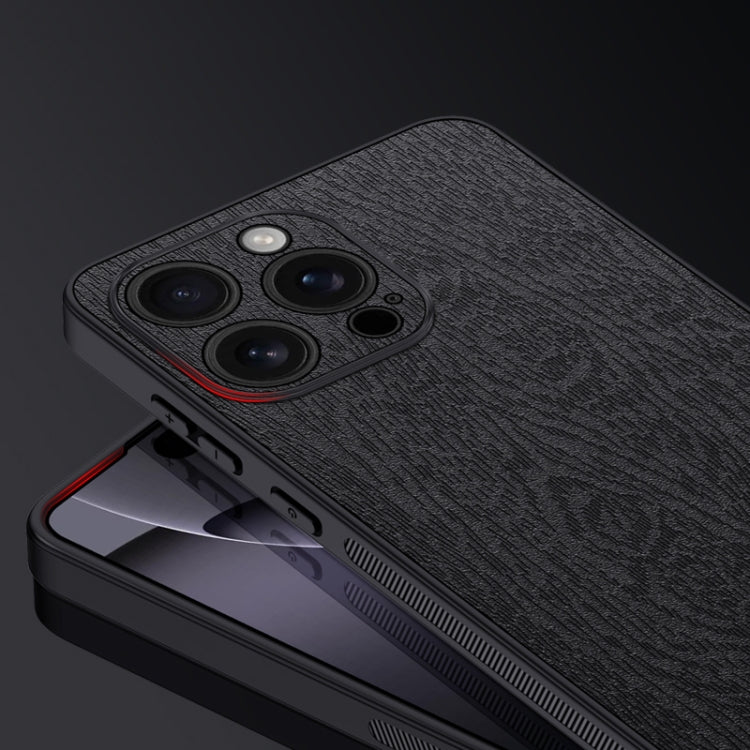 For iPhone 16 Pro Max Tree Bark Leather Shockproof Phone Case(Black) by buy2fix