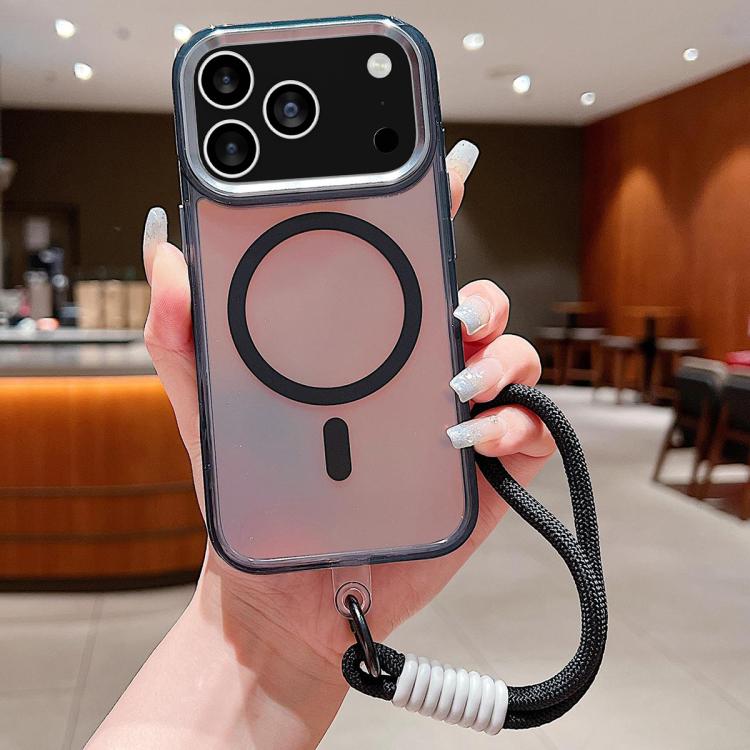 For iPhone 17 Pro Max Bright Shadow Magsafe Discoloration Phone Case with Wrist Strap(Black) - iPhone 17 Pro Max Cases by buy2fix | Online Shopping UK | buy2fix