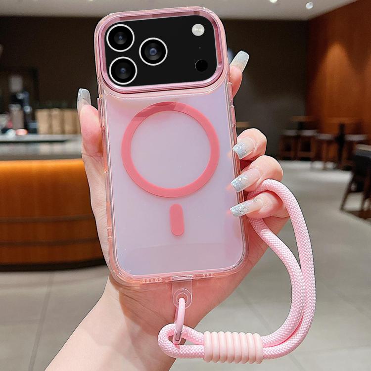 For iPhone 17 Pro Bright Shadow  Magsafe Discoloration Phone Case with Wrist Strap(Pink) - iPhone 17 Pro Cases by buy2fix | Online Shopping UK | buy2fix
