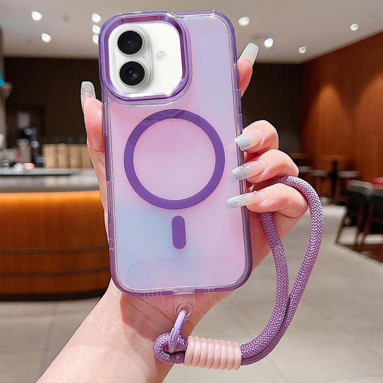 For iPhone 17 Bright Shadow  Magsafe Discoloration Phone Case with Wrist Strap(Purple) - iPhone 17 Cases by buy2fix | Online Shopping UK | buy2fix