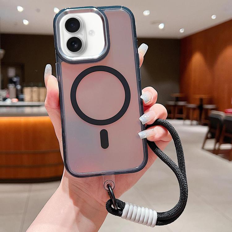 For iPhone 17 Bright Shadow  Magsafe Discoloration Phone Case with Wrist Strap(Black) - iPhone 17 Cases by buy2fix | Online Shopping UK | buy2fix