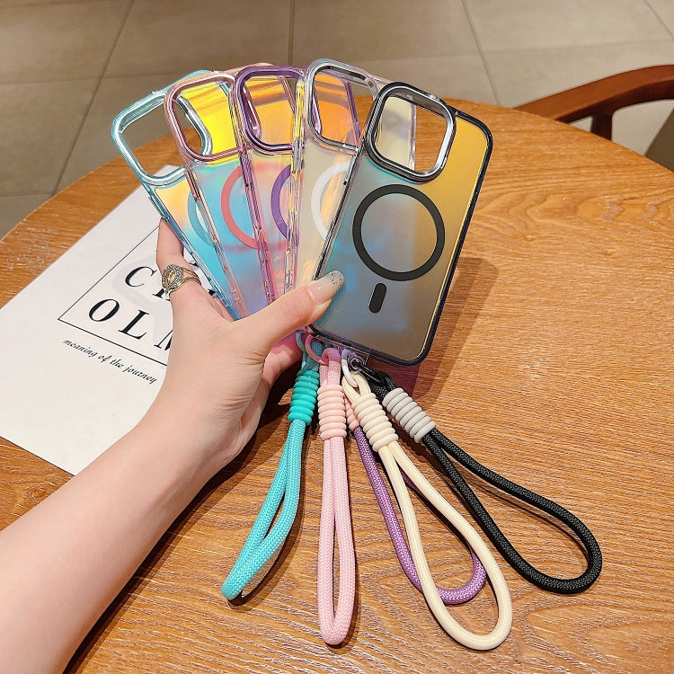 For iPhone 17 Pro Bright Shadow  Magsafe Discoloration Phone Case with Wrist Strap(Black) - iPhone 17 Pro Cases by buy2fix | Online Shopping UK | buy2fix