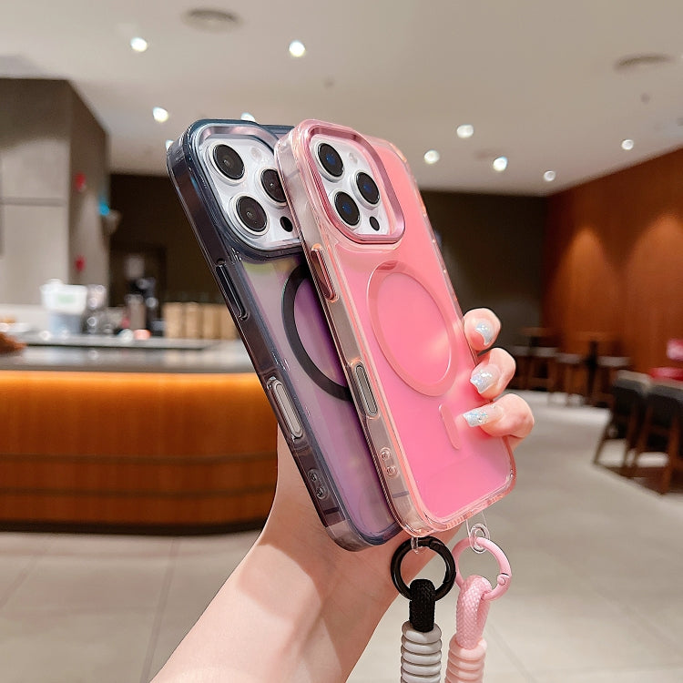 For iPhone 16 Pro Bright Shadow Magsafe Discoloration Phone Case with Wrist Strap(Pink) - iPhone 16 Pro Cases by buy2fix | Online Shopping UK | buy2fix