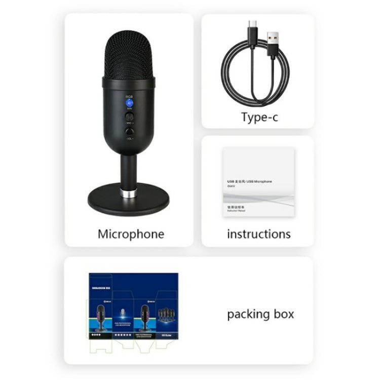 MU2000 Professional Desktop Cardioid Condenser Microphone With RGB Light by buy2fix