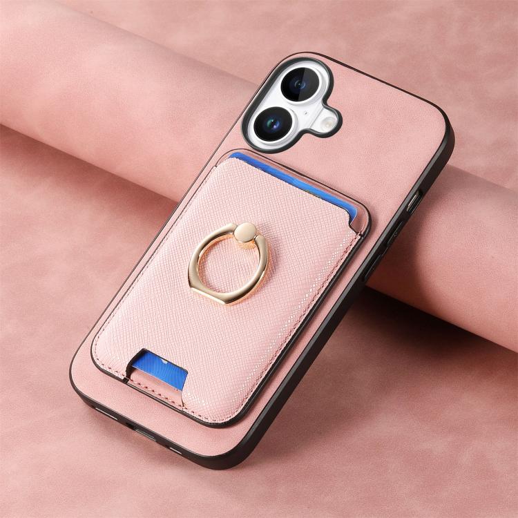 For iPhone 17 Retro Cross Leather Card Bag MagSafe Phone Case(Pink) - iPhone 17 Cases by buy2fix | Online Shopping UK | buy2fix