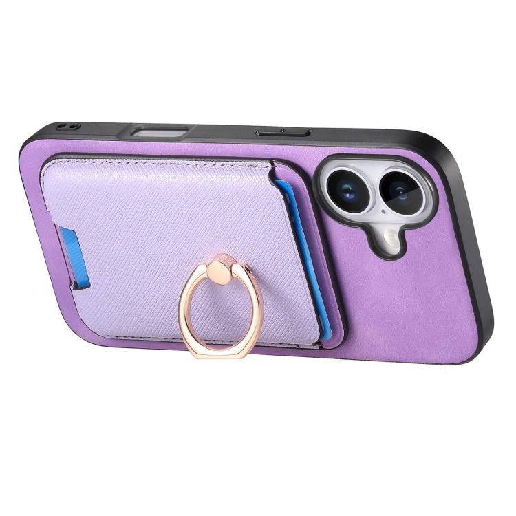 For iPhone 17 Retro Cross Leather Card Bag MagSafe Phone Case(Purple) - iPhone 17 Cases by buy2fix | Online Shopping UK | buy2fix