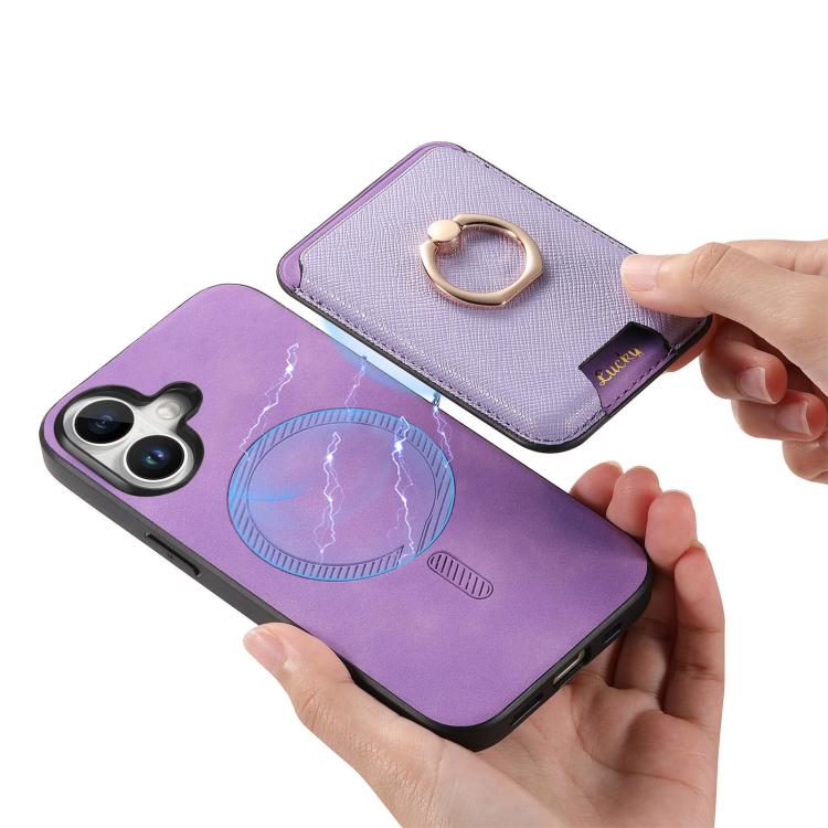 For iPhone 17 Retro Cross Leather Card Bag MagSafe Phone Case(Purple) - iPhone 17 Cases by buy2fix | Online Shopping UK | buy2fix