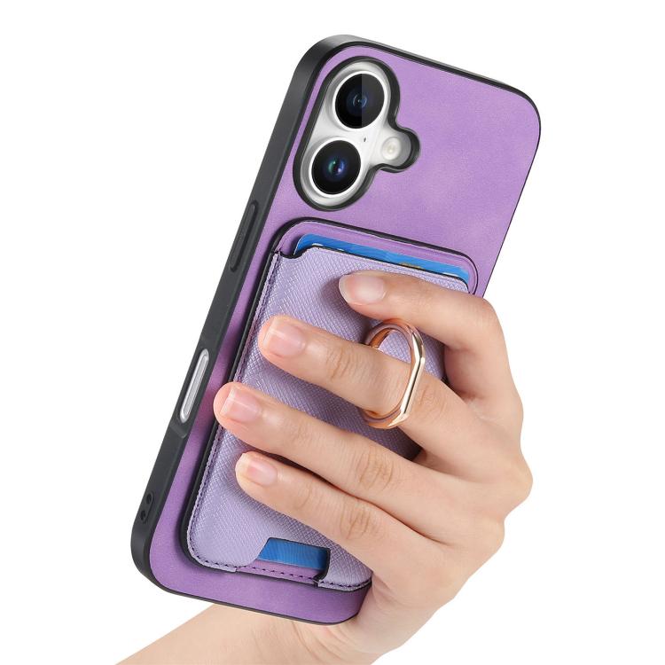 For iPhone 17 Retro Cross Leather Card Bag MagSafe Phone Case(Purple) - iPhone 17 Cases by buy2fix | Online Shopping UK | buy2fix