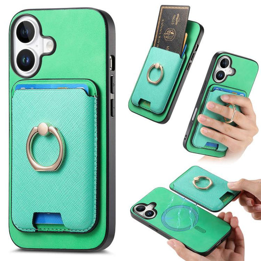 For iPhone 17 Retro Cross Leather Card Bag MagSafe Phone Case(Green) - iPhone 17 Cases by buy2fix | Online Shopping UK | buy2fix